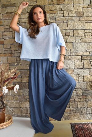 Cyril Crinkelle Wide Leg Pant Denim